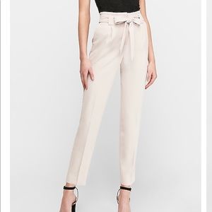 High Waist Paperbag Ankle Dress Pant Pink-Express